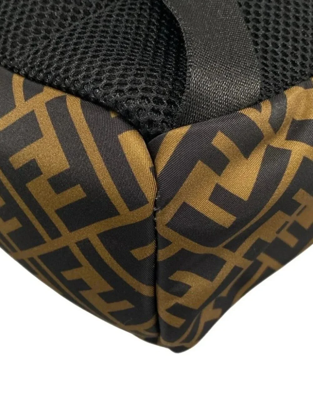 FENDI Zucca 8BZ040 Brown Black Yellow Nylon Leather Backpack